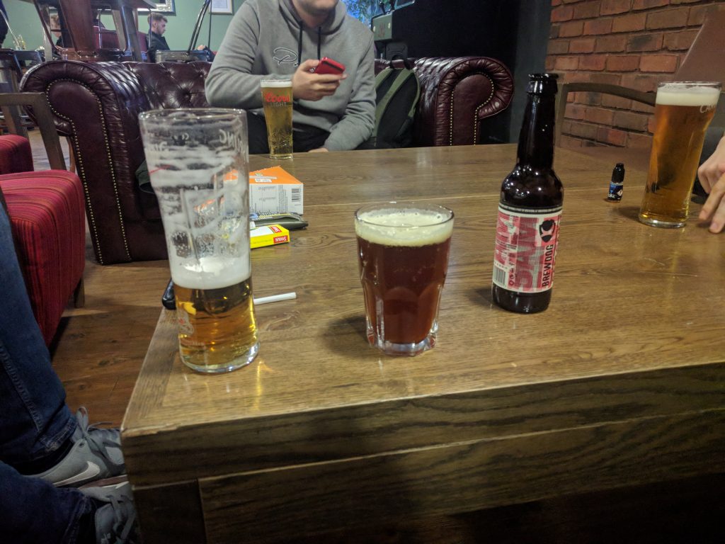 Drinks lined up in the student bar