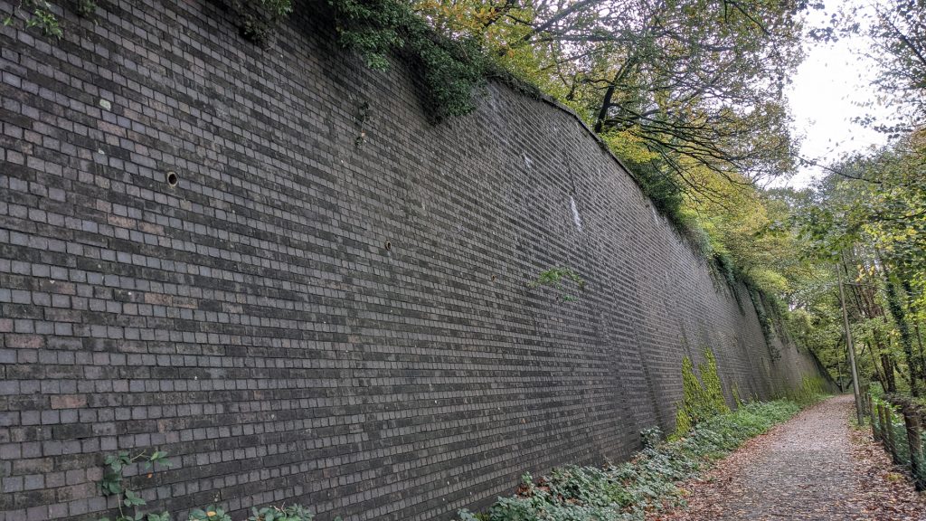 Retaining wall on old Cardiff Railway between Glan-Y-Llyn and Nantgarw